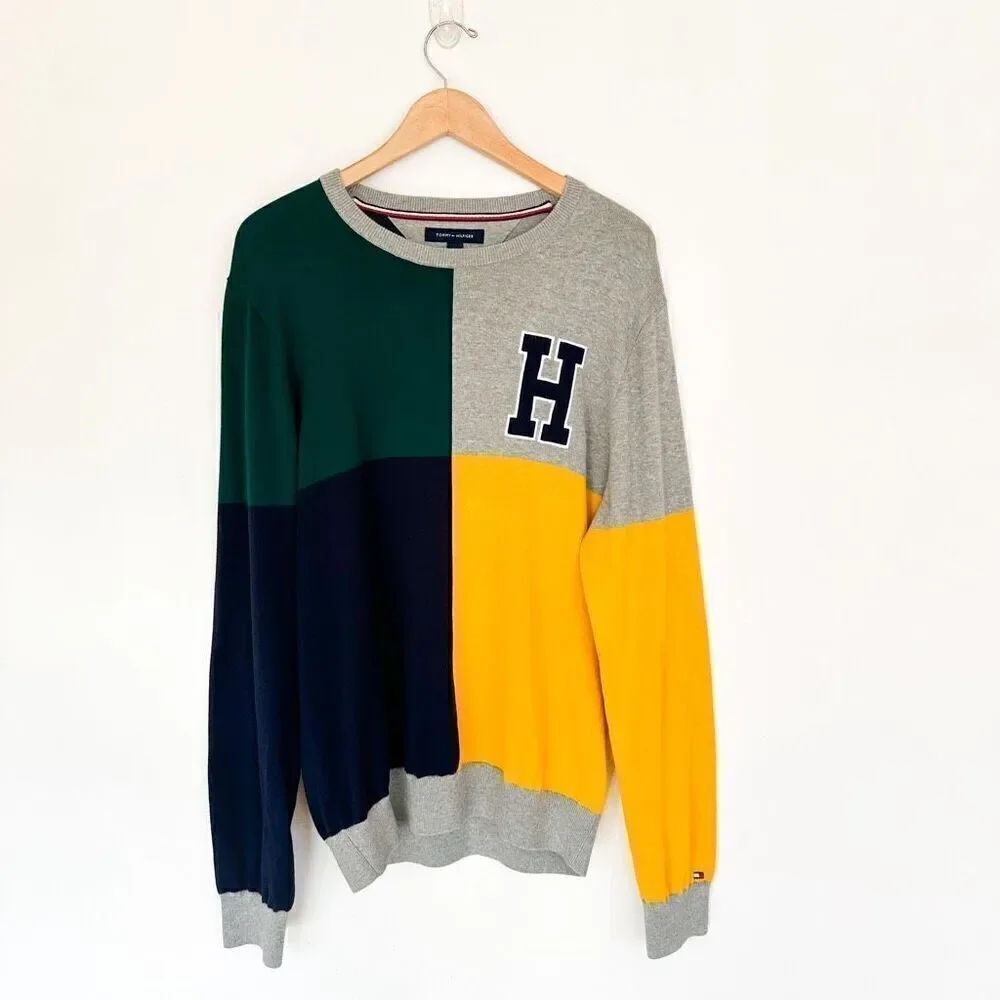 Tommy Hilfiger Men’s Modern Varsity Collegiate Color-block Crewneck Sweater